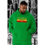 BENROMA 3 Iplik Penye Şampiyon Baskılı Büyük Beden Sweatshirt, Yeşil, L
