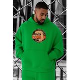 BENROMA 3 Iplik Penye San Francisco Woswos Baskılı Büyük Beden Sweatshirt, Yeşil, 3XL