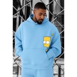 BENROMA 3 Iplik Penye Simpsons Baskılı Büyük Beden Sweatshirt, Bebe Mavisi, 4XL