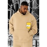 BENROMA 3 Iplik Penye Simpsons Baskılı Büyük Beden Sweatshirt, Bej, 5XL