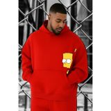 BENROMA 3 Iplik Penye Simpsons Baskılı Büyük Beden Sweatshirt, Kirmizi, XL