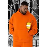 BENROMA 3 Iplik Penye Simpsons Baskılı Büyük Beden Sweatshirt, Turuncu, 4XL