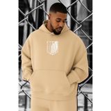 BENROMA 3 Iplik Penye Titan Baskılı Büyük Beden Sweatshirt, Bej, S