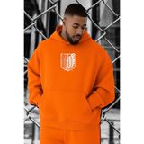 BENROMA 3 Iplik Penye Titan Baskılı Büyük Beden Sweatshirt, Turuncu, 4XL