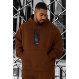 BENROMA 3 Iplik Penye Trust Baskılı Büyük Beden Sweatshirt, Kahverengi, XL