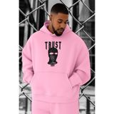 BENROMA 3 Iplik Penye Trust Baskılı Büyük Beden Sweatshirt, Pembe, 4XL