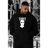 BENROMA 3 Iplik Penye Trust Baskılı Büyük Beden Sweatshirt, Siyah, 3XL