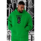 BENROMA 3 Iplik Penye Trust Baskılı Büyük Beden Sweatshirt, Yeşil, L