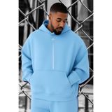 BENROMA 3 Iplik Penye Uçak Baskılı Büyük Beden Sweatshirt, Bebe Mavisi, 2XL