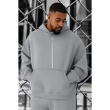 BENROMA 3 Iplik Penye Uçak Baskılı Büyük Beden Sweatshirt, Gri, 4XL