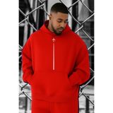BENROMA 3 Iplik Penye Uçak Baskılı Büyük Beden Sweatshirt, Kirmizi, M