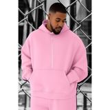 BENROMA 3 Iplik Penye Uçak Baskılı Büyük Beden Sweatshirt, Pembe, XL