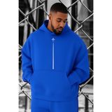BENROMA 3 Iplik Penye Uçak Baskılı Büyük Beden Sweatshirt, Saks Mavisi, L