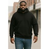 BENROMA 3 Iplik Penye Unisex Kapüşonlu Büyük Beden Sweatshirt, Siyah, 2XL