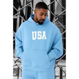 BENROMA 3 Iplik Penye USA Baskılı Büyük Beden Sweatshirt, Bebe Mavisi, S