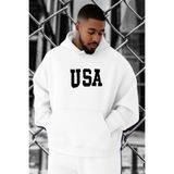 BENROMA 3 Iplik Penye USA Baskılı Büyük Beden Sweatshirt, Beyaz, 4XL