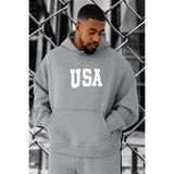 BENROMA 3 Iplik Penye USA Baskılı Büyük Beden Sweatshirt, Gri, L