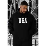 BENROMA 3 Iplik Penye USA Baskılı Büyük Beden Sweatshirt, Siyah, M