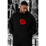 BENROMA 3 Iplik Penye Uzak Doğu Baskılı Büyük Beden Sweatshirt, Siyah, XL