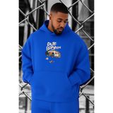 BENROMA 3 Iplik Penye Vosvos Karavan Baskılı Büyük Beden Sweatshirt, Saks Mavisi, 2XL