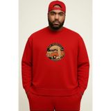 BENROMA 3 Iplik Penye Wos Wos Baskılı Büyük Beden Unisex Sweatshirt, Kırmızı, 2XL