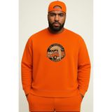 BENROMA 3 Iplik Penye Wos Wos Baskılı Büyük Beden Unisex Sweatshirt, Turuncu, 2XL