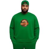 BENROMA 3 Iplik Penye Wos Wos Baskılı Büyük Beden Unisex Sweatshirt, Yeşil, L