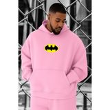 BENROMA 3 Iplik Penye Yarasa Baskılı Büyük Beden Sweatshirt, Pembe, XL