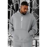 BENROMA 3 Iplik Penye Yazi Baskılı Büyük Beden Sweatshirt, Gri, 5XL