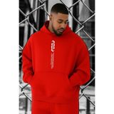 BENROMA 3 Iplik Penye Yazi Baskılı Büyük Beden Sweatshirt, Kirmizi, M