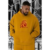 BENROMA Aslan Baskılı Büyük Beden Sweatshirt, Sari, 4XL