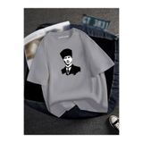BENROMA Atatürk Baskılı Oversize Unisex Tişört, BNRSALO8, Gri, 4XL