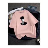 BENROMA Atatürk Baskılı Oversize Unisex Tişört, BNRSALO8, Pembe, L