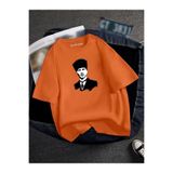 BENROMA Atatürk Baskılı Oversize Unisex Tişört, BNRSALO8, Turuncu, 4XL