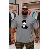 BENROMA Atatürk Baskılı Oversize Unisex Tişört, BNRSALO9, Gri, S