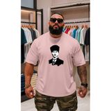 BENROMA Atatürk Baskılı Oversize Unisex Tişört, Pembe, M, BNRSALO9