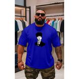 BENROMA Atatürk Baskılı Oversize Unisex Tişört, Saks Mavisi, 3XL, BNRSALO9