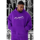 BENROMA Atatürk Imza Baskılı Büyük Beden Sweatshirt, Mor, 5XL
