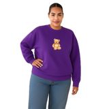 BENROMA Ayıcık Baskılı Büyük Beden Unisex Sweatshirt, Mor, M