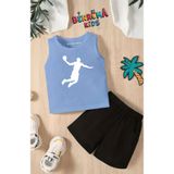 BENROMA Basketbol Baskılı Şort Tişört Unisex Çocuk Takımı,Bebe Mavisi 11-12 Yaş