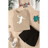 BENROMA Basketbol Baskılı Şort Tişört Unisex Çocuk Takımı,Bej 7-8 Yaş