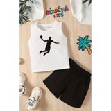 BENROMA Basketbol Baskılı Şort Tişört Unisex Çocuk Takımı,Beyaz 3-4 Yaş