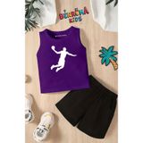 BENROMA Basketbol Baskılı Şort Tişört Unisex Çocuk Takımı,Mor 9-10 Yaş
