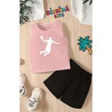 BENROMA Basketbol Baskılı Şort Tişört Unisex Çocuk Takımı,Pembe 11-12 Yaş