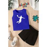 BENROMA Basketbol Baskılı Şort Tişört Unisex Çocuk Takımı,Saks Mavisi 3-4 Yaş