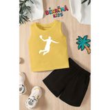 BENROMA Basketbol Baskılı Şort Tişört Unisex Çocuk Takımı,Sarı 7-8 Yaş