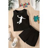 BENROMA Basketbol Baskılı Şort Tişört Unisex Çocuk Takımı,Siyah 5-6 Yaş