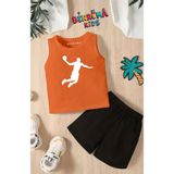 BENROMA Basketbol Baskılı Şort Tişört Unisex Çocuk Takımı,Turuncu 5-6 Yaş