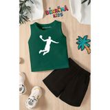 BENROMA Basketbol Baskılı Şort Tişört Unisex Çocuk Takımı,Yeşil 3-4 Yaş