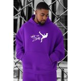 BENROMA Boksör Baskılı Büyük Beden Sweatshirt, Mor, M